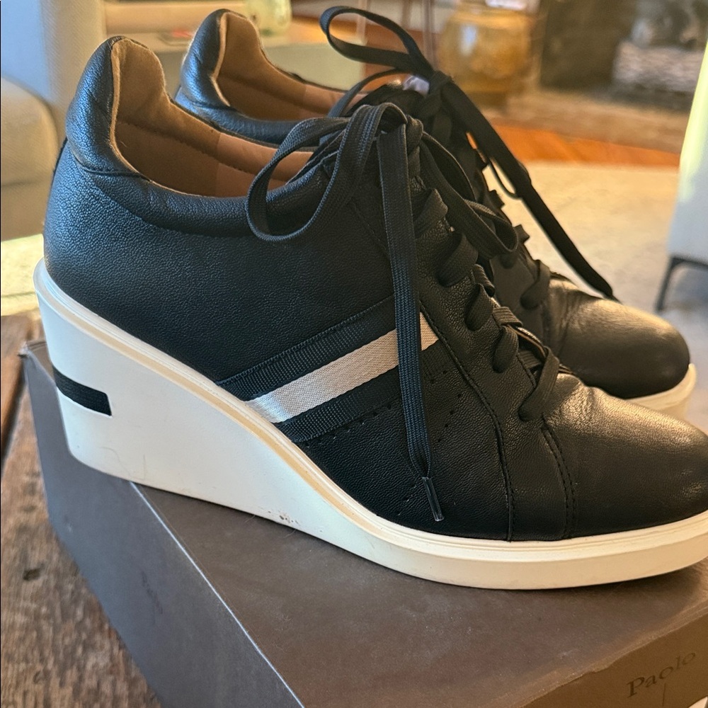 Paolo Black and White Wedge Sneakers
